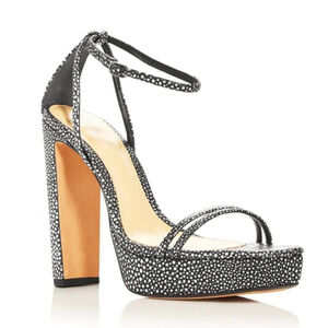Alexandre Birman Metallic Silver Ankle Strap Platform Heels 5" Heel 130mm NIB